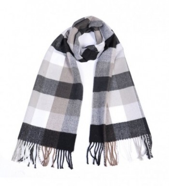 Winter Cashmere Cooling Lightweight Scarf for Women Mens Plaid Ladies Scarves - Black+beige - CG187CS95M6