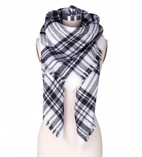 ADAMARIS Women's Large Colorful Grid Checked Scarf Wrap Shawl - White-light Gray - CU1867XMZ5I