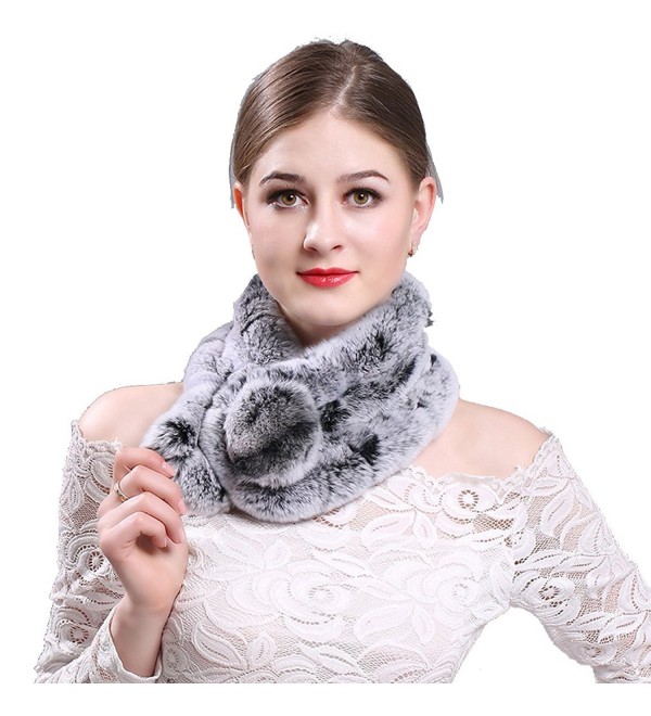 TEERFU Womens Real Beaver Rabbit Fur Wrap Scarf Soft Warm Neck Warmer Scarves - Light Black - CG187CU9802