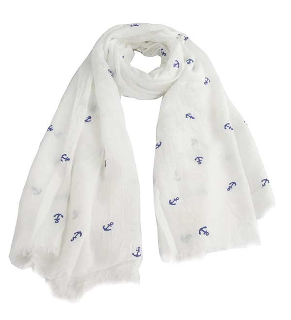 Leisureland Women's Viscose Fashion Scarf - Anchor White With Blue - CM128BGTEMB