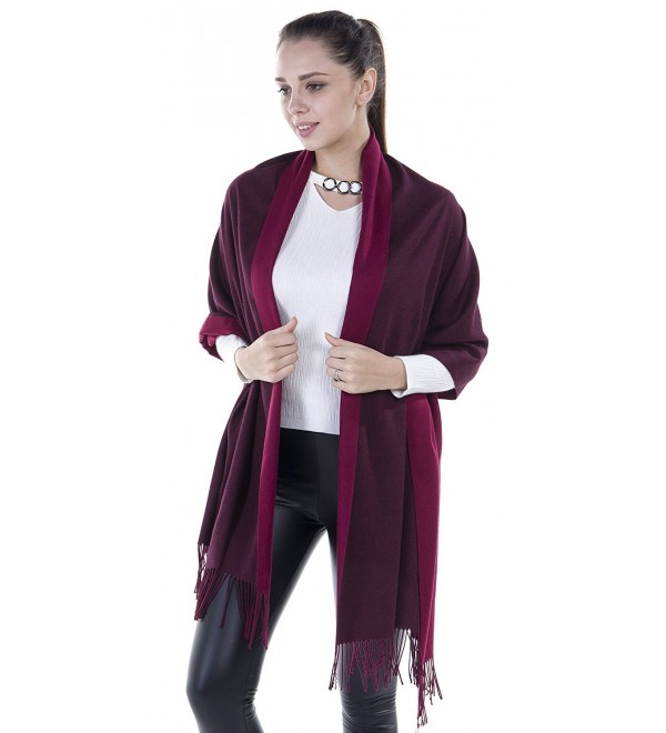 Niaiwei Long Pashmina Womens Wool Shawl- Bridal Extra Large shawl for Wedding Evening - Red + Red Wine - C7186YSD74Y