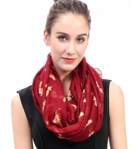 Lina & Lily Dark Red Fox Print Infinity Loop Scarf Light Weight - CT11P9AVSOT