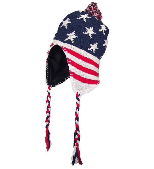 Best Winter Hats Adult Knit Ear Flap Hat W/Pom Pom (One Size) - American Flag - CS12NGDPDA6