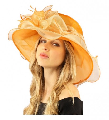 Stylish 2 Tone Ruffle Feathers Derby Bucket Floppy Organza Dressy Hat - Orange - CW12DSJJWDR