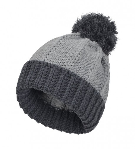 Janey&Rubbins Men's Knitted Beanie Pom Hat Winter Thick Crochet Cuff Skull Ski Cap - CX11RWXSNU9