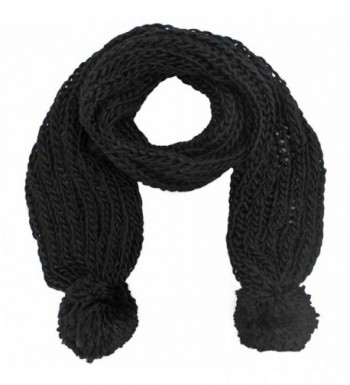 Chunky Knit Pom-Pom Winter Scarf - Black - C411770KMIX