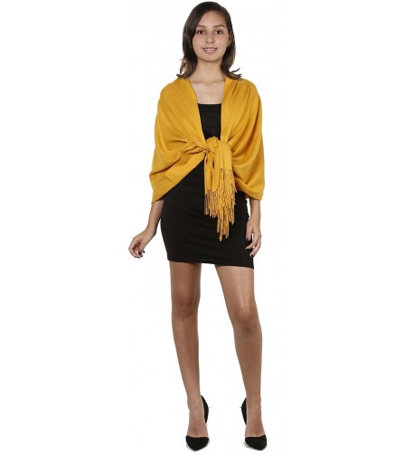 GILBINS Womens Cashmere Pashmina Mustard in Wraps & Pashminas