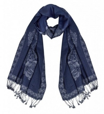 Peach Couture Elegant Floral Pattern Pashmina Wrap Shawl Scarf - Rose Navy Grey - C917Z25TQRN