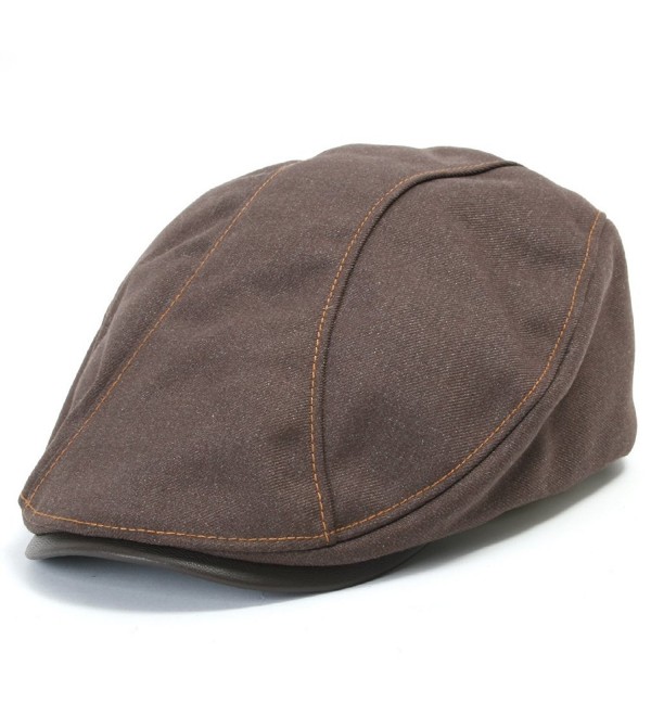 ililily Leather Bill Newsboy Flat Cap Cabbie Gatsby ivy Irish Driver Hunting - Brown - CL1109G2AZT