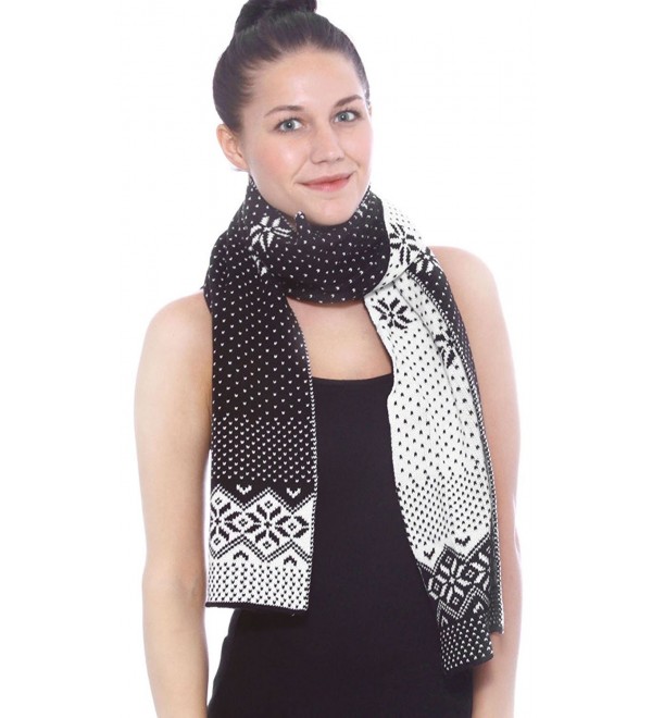 Women's Winter Thick Cable Knit Wrap Chunky Warm Crochet Snowflake Ski Scarf - Black - CY188WIS9QI