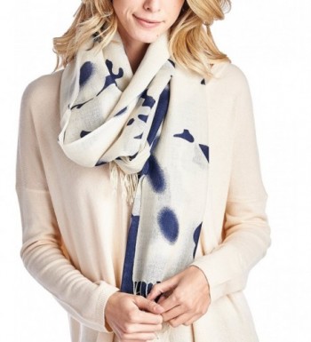 High Style 100% Merino Wool Printed Pashmina Scarf Shawls (Various Colors and Designs) - White Navy - CV126Y3S7WB