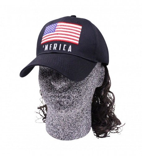 Artisan Owl Black 'Merica Flag Mullet Wig Baseball Cap - CP1867L3HLT