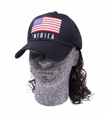 Artisan Owl Black 'Merica Flag Mullet Wig Baseball Cap - CP1867L3HLT