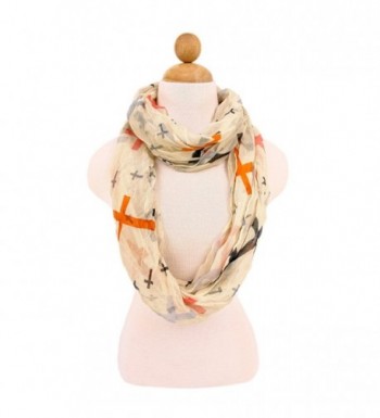 Premium Cross Design Infinity Loop Fashion Scarf - Different Colors Available - Multi Color Beige - C611HMN76MZ