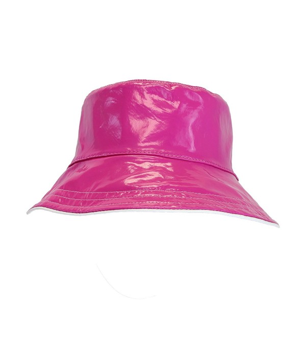 Patent Polka Dot Reversible Waterproof Bucket Rain Hat- Foldable - One Size - Pink - CF1238VLMAZ