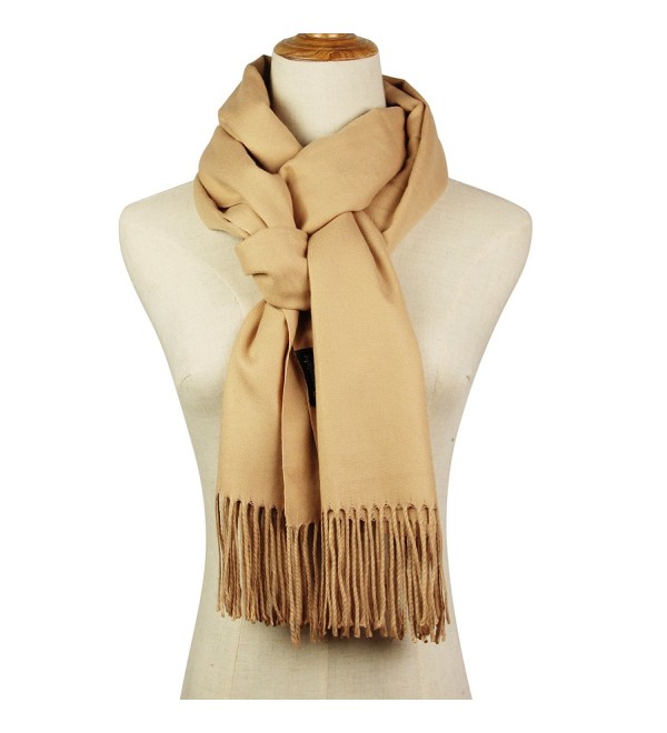 Cashmere Feel Blanket Scarf Super Soft with Tassel Solid Color Warm Shawl for Women and Men - Beige - C1188NKNXAX