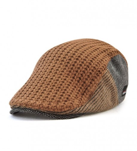 Vinchou Knitted newsboy IVY Hat Wool Thicken Warm duckbill Peaked Cap Men The Elderly - Coffee - C5186LNLO03