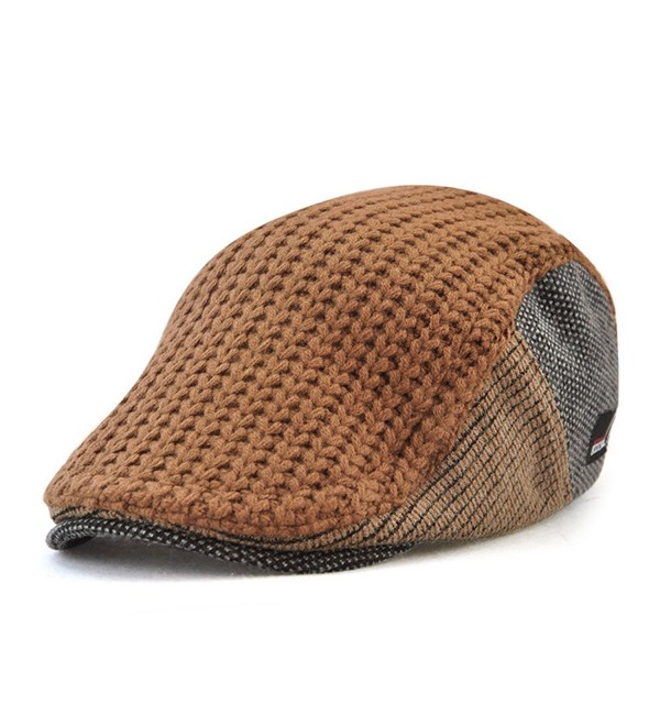 Vinchou Knitted newsboy IVY Hat Wool Thicken Warm duckbill Peaked Cap Men The Elderly - Coffee - C5186LNLO03