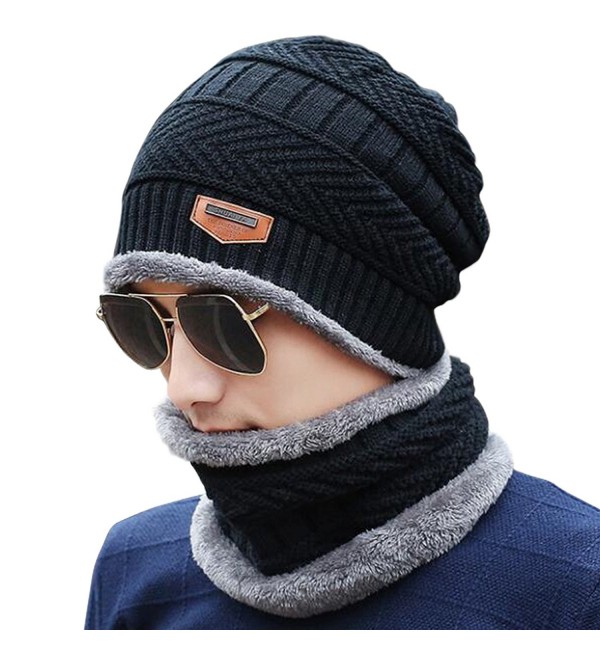 JOYEBUY Men's Soft Beanie Hat Scarf Set Knit Hat Warm Thick Winter Hat - Black - C9186HLR57D
