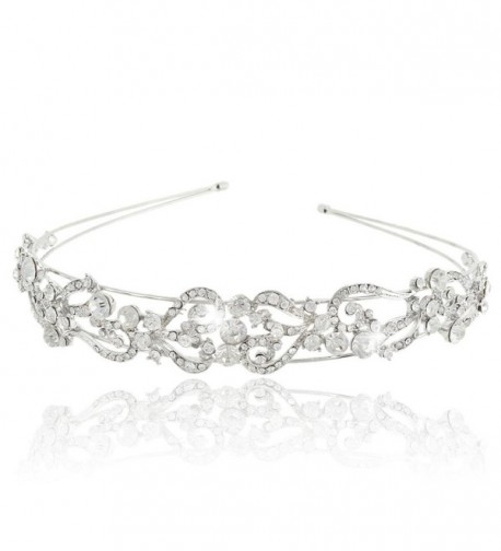 EVER FAITH Austrian Crystal Wedding Flower Wave Love Heart Headband Clear Silver-Tone - CI11MYTLULP