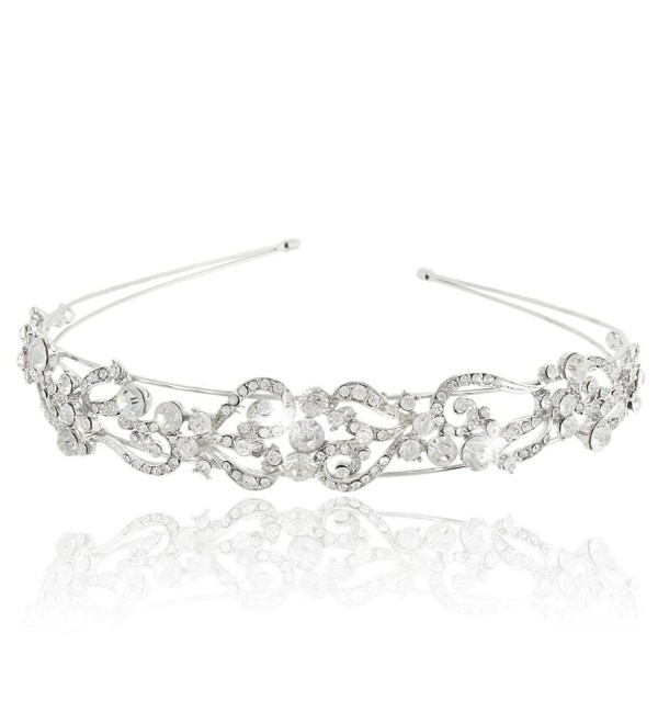 EVER FAITH Austrian Crystal Wedding Flower Wave Love Heart Headband Clear Silver-Tone - CI11MYTLULP