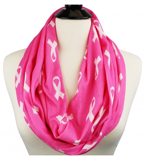 Breast Cancer Awareness Infinity Scarf with Ribbon Pattern and Hidden Zipper Pocket- Black Friday Deals - Pink - CW12O1FZVU9