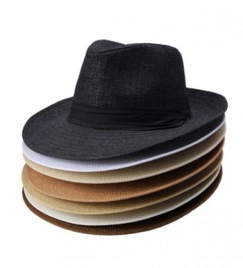 FUNOC Short Straw Fedoras Panama in Men's Fedoras