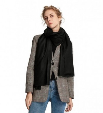 RIONA Women's Soild Basolan Silk Wool Scarf - Soft Lightweight Neckwear for Spring & Fall - 173701_black - C0188IXXN77