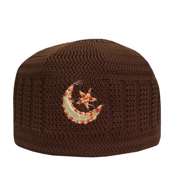 NDA Eid Koofi Mens Kufi One-Size Turkish Pakistani Stretchable Moon Star Prayer Topi - Syrup - CE182XH7Z9U