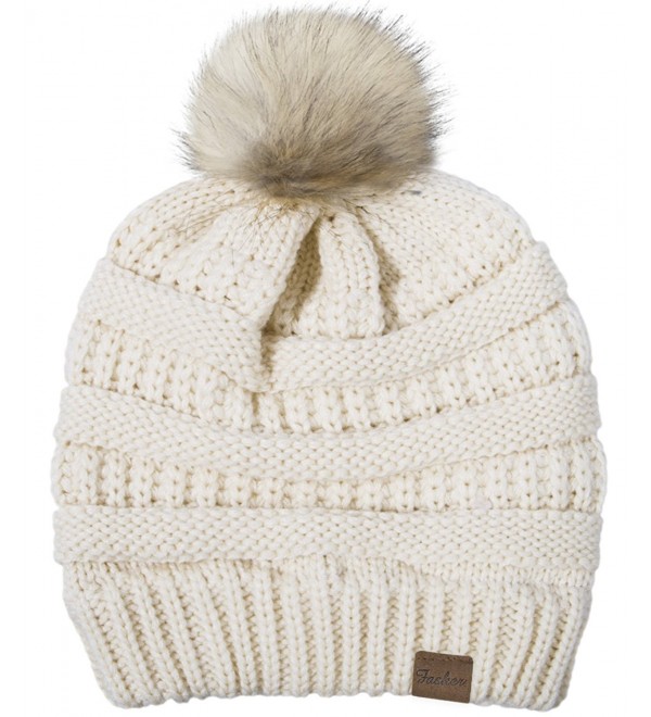 Irreplaceable Skuffelse mister temperamentet Womens CC Style Beanie Hat Winter Cable Knit Slouchy Pom Pom Beanie Hat A-  Beige CO188IOZHRI