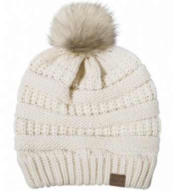 Fasker Womens CC Style Beanie Hat Winter Cable Knit Slouchy Pom Pom Beanie Hat - A- Beige - CO188IOZHRI