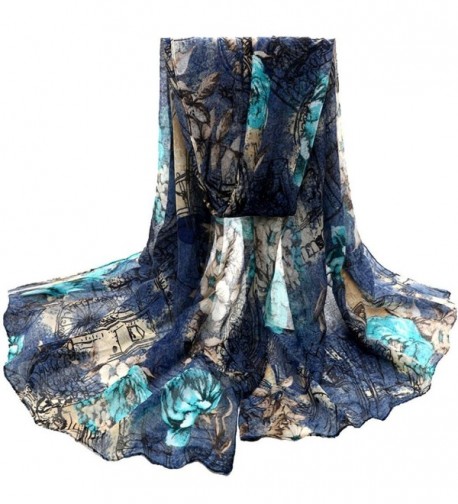 Womens Voile Stole Flower Scarves DZT1968 Long Neck Wraps Shawl - Blue - CQ129S07RUF