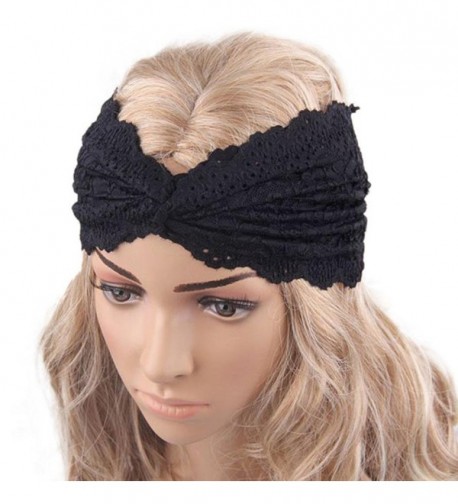 XUANOU Women Headscarf Retro Style Yoga Sport Lace Headband Turban Wrap - Black - CK12MNTUWOL