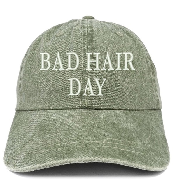 Trendy Apparel Shop Bad Hair Day Embroidered 100% Cotton Baseball Cap - Olive - C4185LZ5Y5G