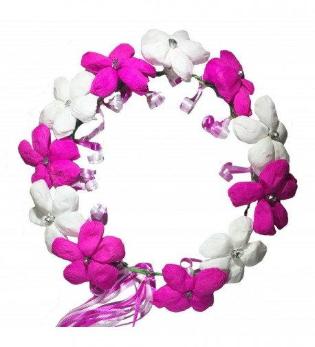 Handmade Flower Artificial Ponytail Festival - white pink - CK18027O7YZ
