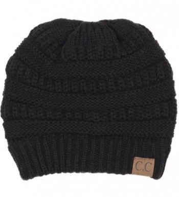 BYSUMMER C.C Warm Soft Cable Knit Skull Cap Slouchy Beanie Winter Hat - Black - C512MX7ZS2D