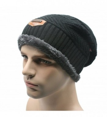 Men's Knit Slouchy Beanie Hats Warm Skull Cap Soft Lined Thick Winter - Black - C812NEOS2FS