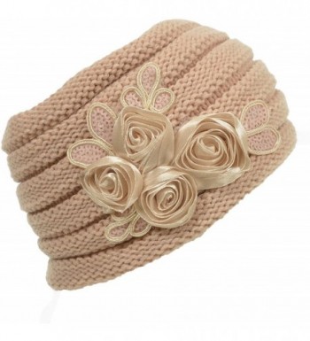 Hand By Hand Aprileo Women's Floral Knitted Headband Sequins Satin Headwrap - Peach. - CD12GUFW391