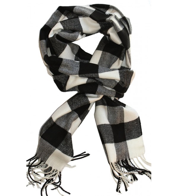 LibbySue--Classic Buffalo Check Plaid- Cashmere Feel Winter Scarf - Black- Whtie - CS110REMIU1