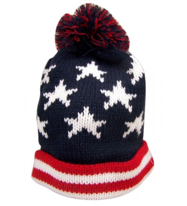 Red White and Blue Patriotic American Flag Knit Cuffed Beanie Hat - CS183GL77WO