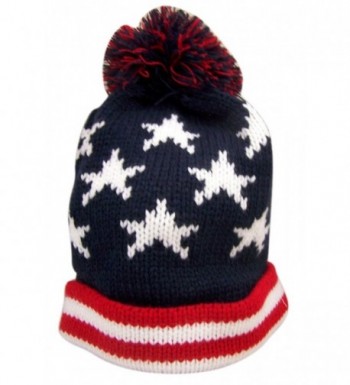 Red White and Blue Patriotic American Flag Knit Cuffed Beanie Hat - CS183GL77WO