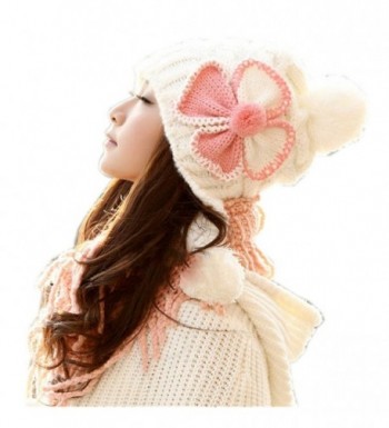 Dealzip Inc Sweet Four-leaf Clover Design Winter Warm Knitted Hat Cap For Women Girls - White - CU11PQA82RN