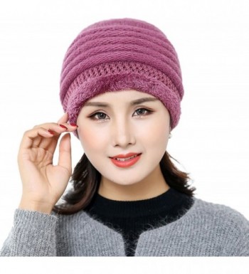 Ababalaya Women's Winter Warm Faux Rabbit Fur Knit Slouchy Cap Wool Beanie Skull Cap - Fuchsia - C3188L5573U