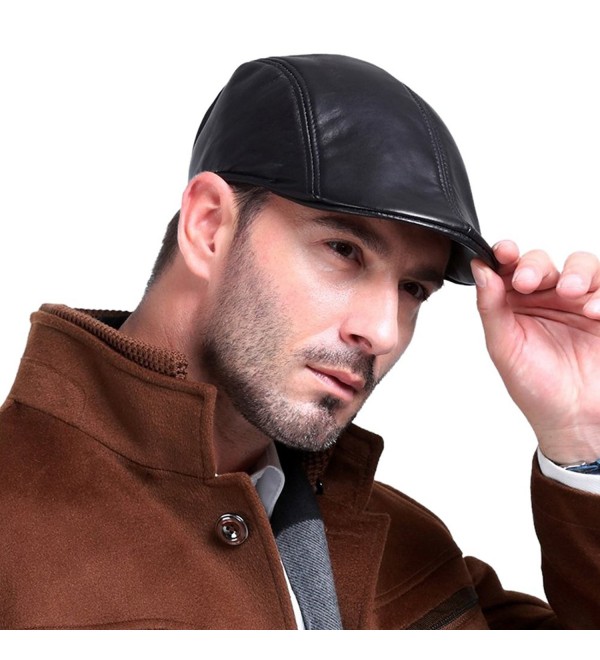 Men's Real Leather Fashion newsboy IVY Cabbie Cap Gatsby Flat Golf Hat ...