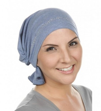 Turban Plus Abbey Cap With Rhinestones Chemo Caps Cancer Hats For Women - 33 -Light Denim W/Clear Crystal Trim - CI182EWROEQ