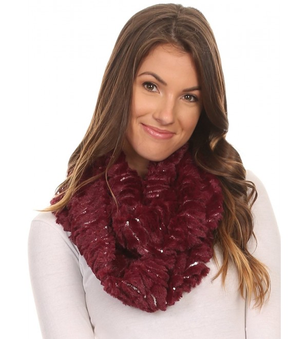 Sakkas Caymen Long Wrap Around Faux Fur Solid Color With Sequins Infinity Scarf - Burgundy - CT12MX64FAF