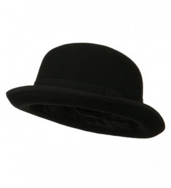 Men's Felt Bowler Hat with Ribbon Trim - Black - CU11QLM5B4N