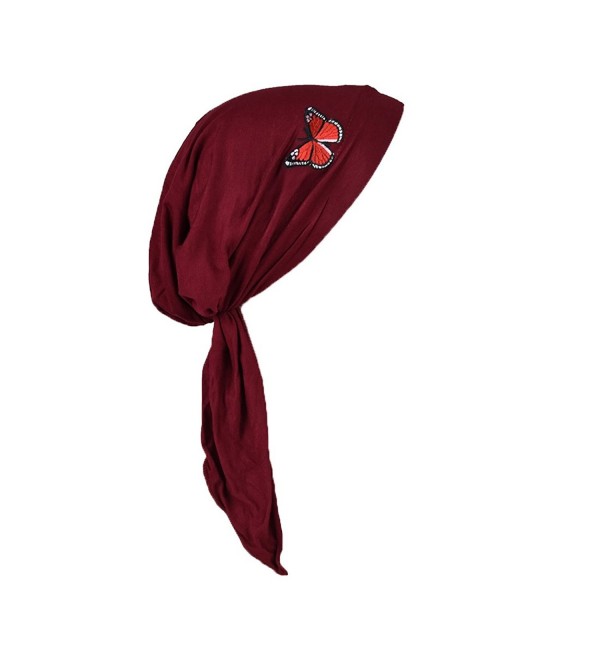 Pre Tied Chemo Head Scarf Bandana Headwear - Red Butterfly - Burgundy - CG180SM5MRL