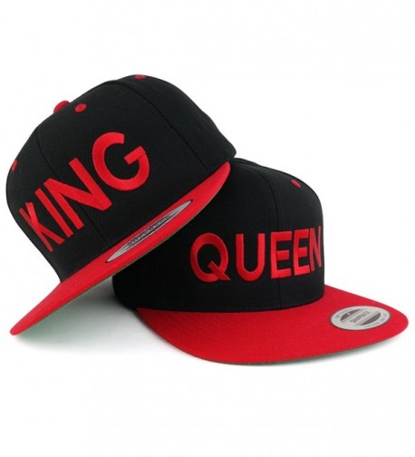Trendy Apparel Shop King and Queen Two Tone Embroidered Flat Bill Snapback Cap - 2pc Set - Black Red - CI17YX4KRLQ