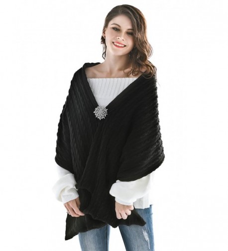 Aukmla Women's Knitted Scarf Pashminas and Shawls Poncho with Brooch - Black - C7186T0H6RL